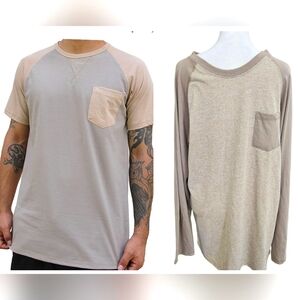 DIKOTOMY Contrast jersey longsleeve raglan crew neck tee. Taupe/tan. Size XL NWT